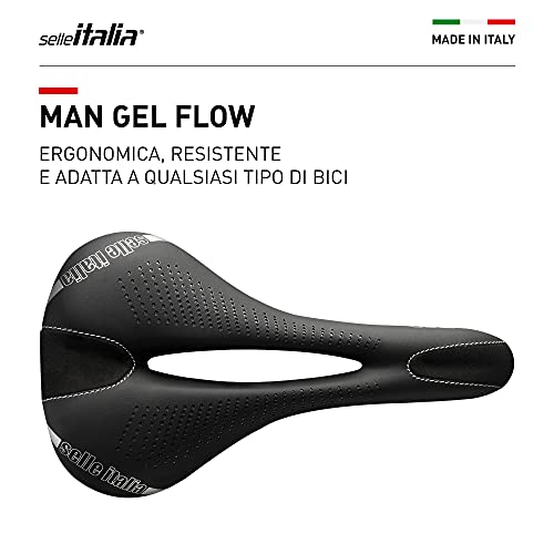 Selle Italia - Sillìn Bicicleta de Carretera Man Gel Flow, Rail Manganese Tubo Ø7, Sillìn Road Gran Turismo Fibra-tek, Comfort Gel, Amortiguador