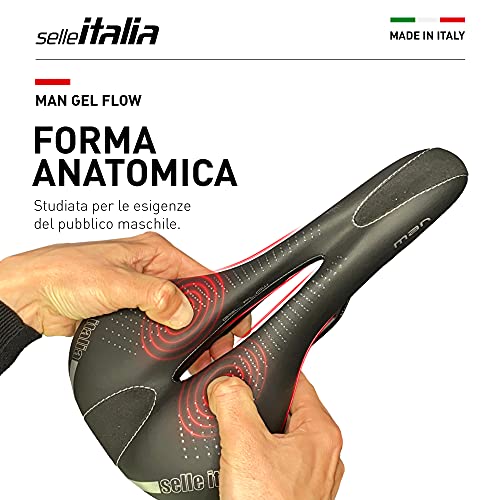 Selle Italia - Sillìn Bicicleta de Carretera Man Gel Flow, Rail Manganese Tubo Ø7, Sillìn Road Gran Turismo Fibra-tek, Comfort Gel, Amortiguador