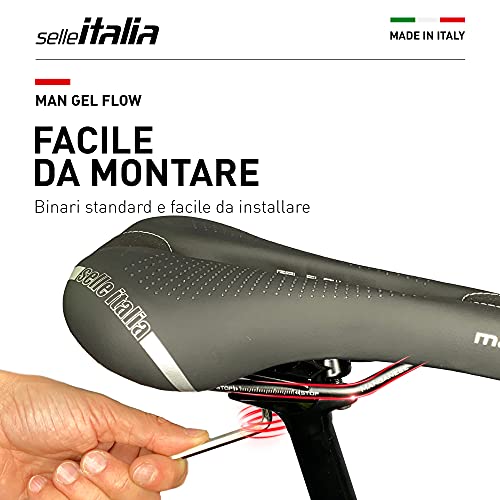 Selle Italia - Sillìn Bicicleta de Carretera Man Gel Flow, Rail Manganese Tubo Ø7, Sillìn Road Gran Turismo Fibra-tek, Comfort Gel, Amortiguador