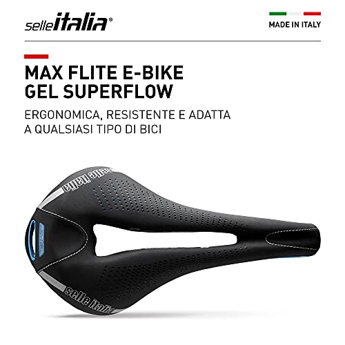 Selle Italia - Sillìn Bicicleta de Carretera MAX FLITE E-Bike Gel Superflow, Rail TI 316 Tubo Ø7, Sillìn Road Gran Turismo Fibra-tek, Comfort, Amortiguador