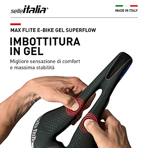 Selle Italia - Sillìn Bicicleta de Carretera MAX FLITE E-Bike Gel Superflow, Rail TI 316 Tubo Ø7, Sillìn Road Gran Turismo Fibra-tek, Comfort, Amortiguador
