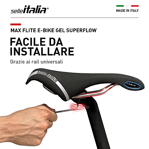 Selle Italia - Sillìn Bicicleta de Carretera MAX FLITE E-Bike Gel Superflow, Rail TI 316 Tubo Ø7, Sillìn Road Gran Turismo Fibra-tek, Comfort, Amortiguador