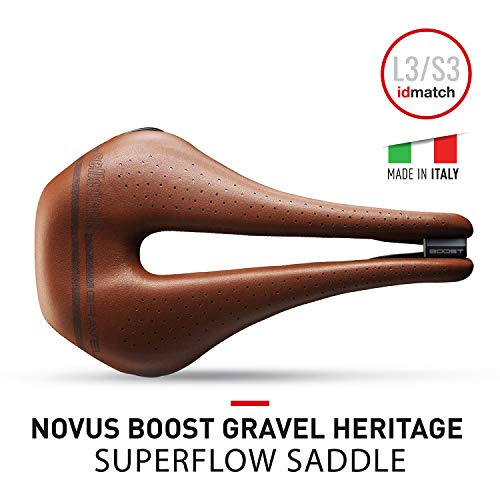 Selle Italia - Sillìn Bicicleta de Carretera Novus Boost Gravel Heritage Superflow, Rail TI 316 Tubo Ø7, Sillìn Corto Road Perfomance Fibra-tek Ligero, Comfort, Amortiguador (L3)