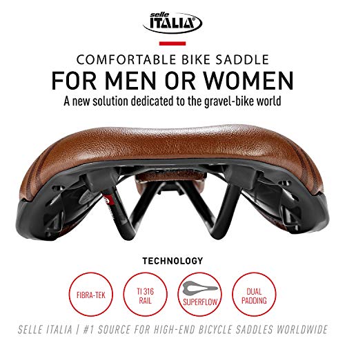 Selle Italia - Sillìn Bicicleta de Carretera Novus Boost Gravel Heritage Superflow, Rail TI 316 Tubo Ø7, Sillìn Corto Road Perfomance Fibra-tek Ligero, Comfort, Amortiguador (L3)