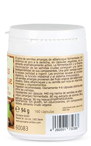 Semillas de Albaricoque (Vitamina B17) Ayursana 160 cápsulas de Uni Nat