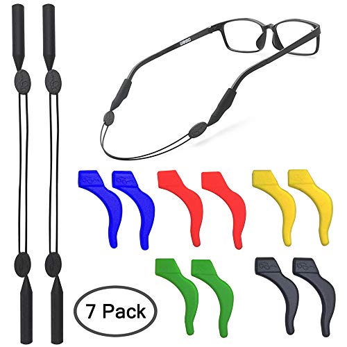 SENHAI 2 Piezas de retenedor de Gafas Ajustable y 5 Pares de Ganchos Antideslizantes, Lentes de Deportes, Sujetador de Correa, Gancho para la Oreja, Gafas de Sol, Montura óptica, Gafas