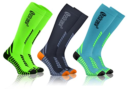 Sesto Senso 3 Pares Calcetines de Compresión Deporte Colores Altos Hombre Mujer 35-38 3 pack Grafito Verde claro Turquesa