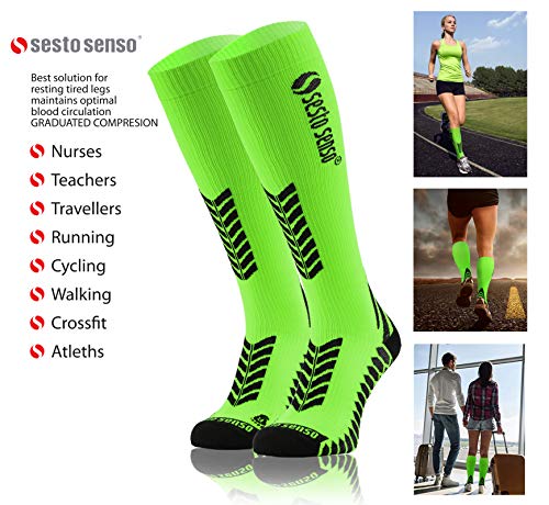 Sesto Senso 3 Pares Calcetines de Compresión Deporte Colores Altos Hombre Mujer 39-42 3 pack Grafito Verde claro Turquesa