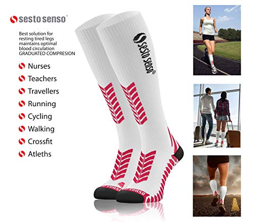 Sesto Senso 3 Pares Calcetines de Compresión Deporte Colores Altos Hombre Mujer 43-47 3 Pack Blanco Neón rosa Amarillo neon