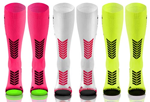 Sesto Senso 3 Pares Calcetines de Compresión Deporte Colores Altos Hombre Mujer 43-47 3 Pack Blanco Neón rosa Amarillo neon