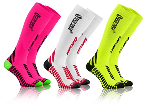 Sesto Senso 3 Pares Calcetines de Compresión Deporte Colores Altos Hombre Mujer 43-47 3 Pack Blanco Neón rosa Amarillo neon