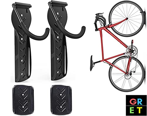 Set de 2 soportes de pared para bicicleta.Gancho para colgar bici pared vertical + 2 protección antimancha pared + Accesorios bicicleta de 10 válvulas coche,balón,colchón.Cuelga bicicleta gancho pared