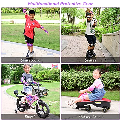 Set Rodilleras Coderas y Muñequeras Set,6 Pcs Conjuntos de Patinajes Niños para Patinaje Ciclismo Monopatín Bicicleta Skate (Púrpura, M(6-15 Years))