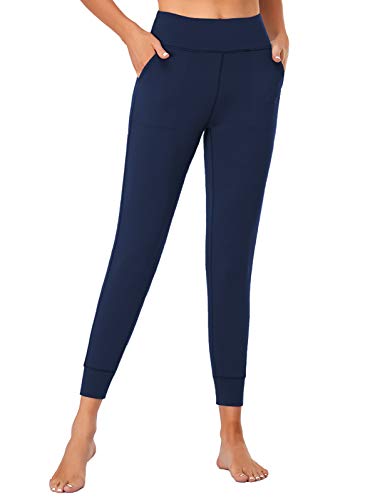 SEVEGO Leggings con Bolsillos Mujer Fitness Suaves Elásticos Cintura Alta para Reducir Vientre Transpirables Pantalones Jogger de Yoga Oscuro Azul XL