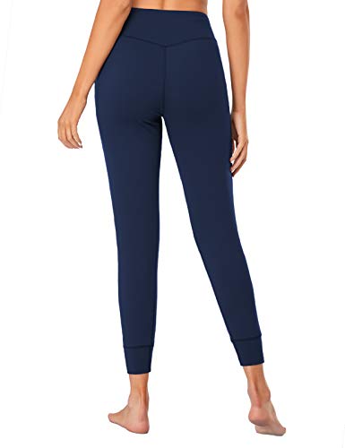 SEVEGO Leggings con Bolsillos Mujer Fitness Suaves Elásticos Cintura Alta para Reducir Vientre Transpirables Pantalones Jogger de Yoga Oscuro Azul XL