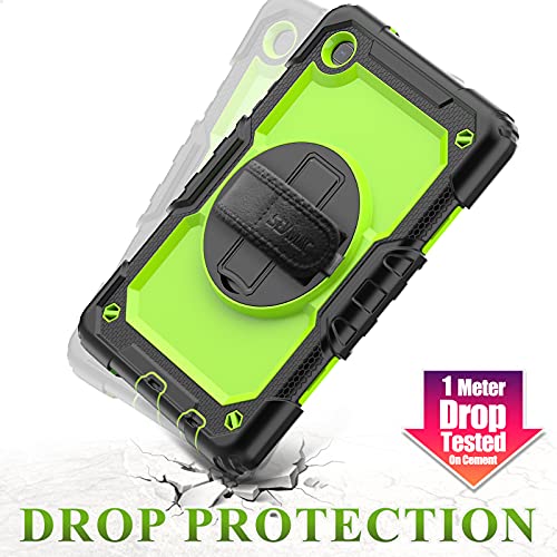 SEYMAC stock Funda para Samsung Galaxy Tab A7 Lite 2021 8.7, Funda Resistente con Protector de Pantalla Portalápices [Soporte Giratorio 360] Correa de Mano & Bandolera para Samsung Tab A7 Lite (Verde)