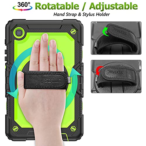 SEYMAC stock Funda para Samsung Galaxy Tab A7 Lite 2021 8.7, Funda Resistente con Protector de Pantalla Portalápices [Soporte Giratorio 360] Correa de Mano & Bandolera para Samsung Tab A7 Lite (Verde)