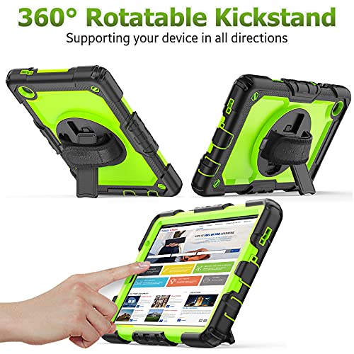 SEYMAC stock Funda para Samsung Galaxy Tab A7 Lite 2021 8.7, Funda Resistente con Protector de Pantalla Portalápices [Soporte Giratorio 360] Correa de Mano & Bandolera para Samsung Tab A7 Lite (Verde)