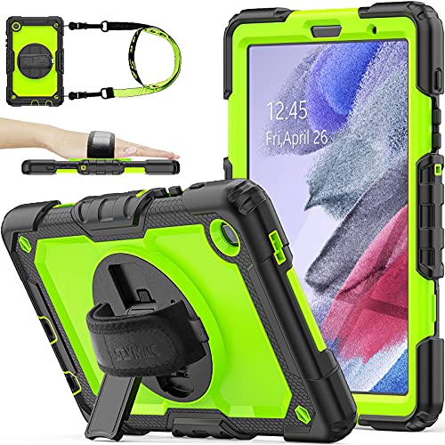 SEYMAC stock Funda para Samsung Galaxy Tab A7 Lite 2021 8.7, Funda Resistente con Protector de Pantalla Portalápices [Soporte Giratorio 360] Correa de Mano & Bandolera para Samsung Tab A7 Lite (Verde)