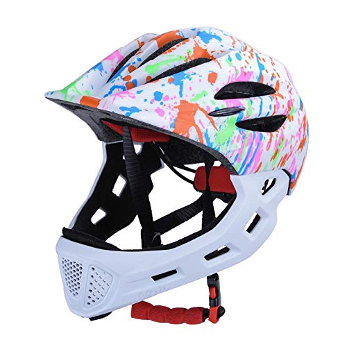 SFBBBO Casco Bicicleta Casco Desmontable para niños de Cara Completa para niños Casco para niños con mentonera y luz Trasera Protector de Seguridad para niños de Cara Completa S (42cm-52cm) Naranja