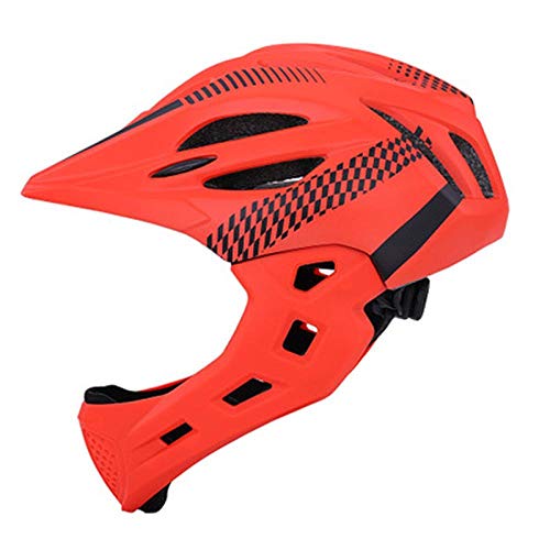 SFBBBO Casco Bicicleta Casco Desmontable para niños de Cara Completa para niños Casco para niños con mentonera y luz Trasera Protector de Seguridad para niños de Cara Completa S (42cm-52cm) Naranja