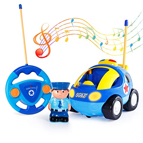 SGILE Coche Teledirigido con Música y Luces, Radio Control Remoto Coches RC, Tren de Teledirigido Niños, Coches de Policía Teledirigidos para Bebés Niños de 18 Meses+