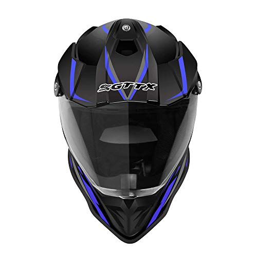 SGTTX Casco de Motocross Casco de Motocicleta Casco de Carreras de Motos Downhill Casco Integral MX Casco Cross Enduro Quad Mountain Casco ECE para Mujeres Hombres Adultos-Azul XL(61CM)