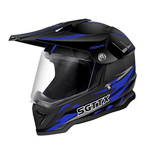 SGTTX Casco de Motocross Casco de Motocicleta Casco de Carreras de Motos Downhill Casco Integral MX Casco Cross Enduro Quad Mountain Casco ECE para Mujeres Hombres Adultos-Azul XL(61CM)