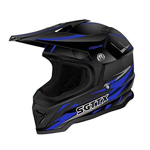 SGTTX Casco de Motocross Casco de Motocicleta Casco de Carreras de Motos Downhill Casco Integral MX Casco Cross Enduro Quad Mountain Casco ECE para Mujeres Hombres Adultos-Azul XL(61CM)