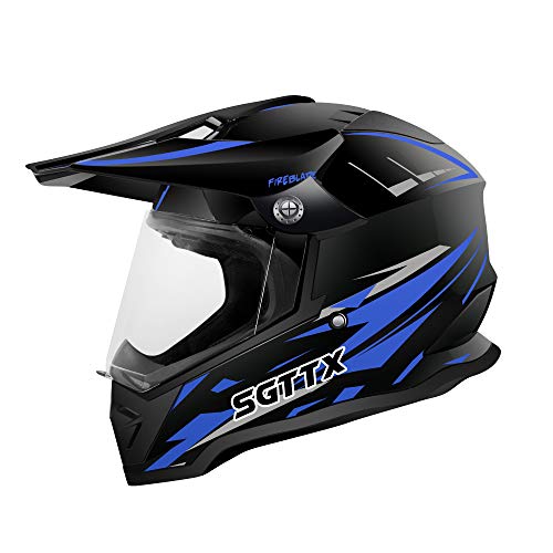 SGTTX Casco de Motocross Casco de Motocicleta Casco de Carreras de Motos Downhill Casco Integral MX Casco Cross Enduro Quad Mountain Casco ECE para Mujeres Hombres Adultos-Azul XL(61CM)