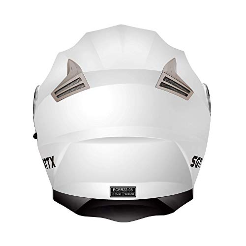 SGTTX Casco Moto modular Casco de motocicleta Casco integral Casco abatible Casco todoterreno Casco de motocross con visera de doble visera ECE para mujeres hombres adultos-Blanco S