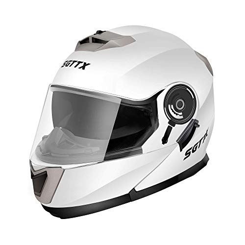 SGTTX Casco Moto modular Casco de motocicleta Casco integral Casco abatible Casco todoterreno Casco de motocross con visera de doble visera ECE para mujeres hombres adultos-Blanco S