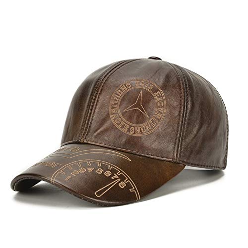 SHAND La Nueva Primavera Cuchillo Manual de Benz Tapa Superior y el otoño Capa Delgada de la sección de Gorras de béisbol Sola Piel de Cuero (Color : Brown, Size : Adjustable)