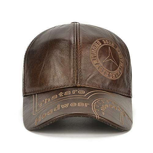 SHAND La Nueva Primavera Cuchillo Manual de Benz Tapa Superior y el otoño Capa Delgada de la sección de Gorras de béisbol Sola Piel de Cuero (Color : Brown, Size : Adjustable)