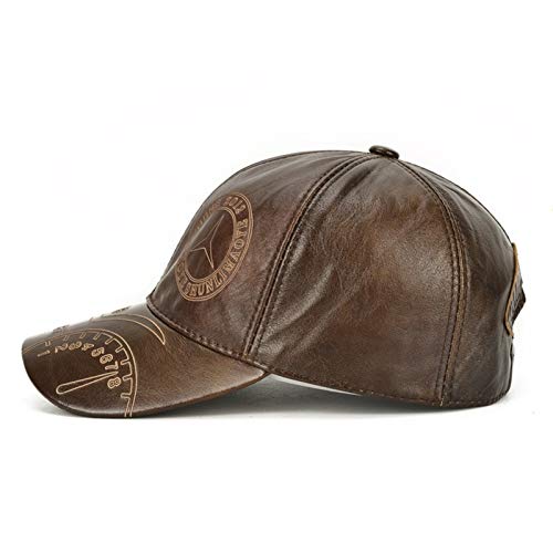 SHAND La Nueva Primavera Cuchillo Manual de Benz Tapa Superior y el otoño Capa Delgada de la sección de Gorras de béisbol Sola Piel de Cuero (Color : Brown, Size : Adjustable)