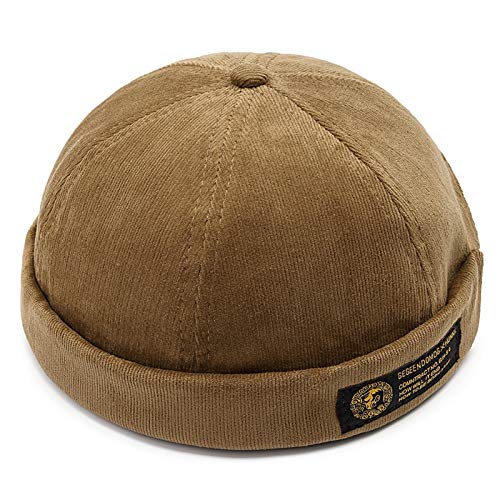 SHAND Sombrero de Pana para Hombre Ajustable Sólido francés sin alas Vogue Retro Skullcap Sailor Cap (Color : Color Khaki, Size : One Size)