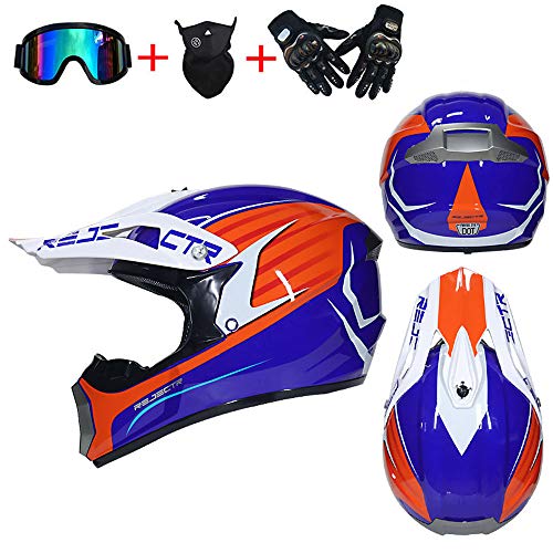 SHANREN Casco Enduro Azul/Forro Extraíble/Dot, Casco de Motocross Adulto Casco MTB Integral Protecciones Moto Cross para MX Quad Descenso Motocicleta para Hombre Mujer,L