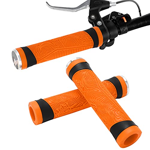 Shanrya Mango de Bicicleta MTB Puños de Silicona, Manillar Plano Tapones de Extremo de Barra de Bicicleta Diseño Profesional Ligero para Exteriores para Manija de Bicicleta para Amigos(Naranja)