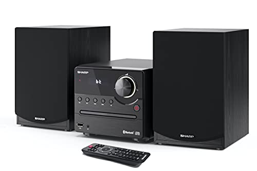 Sharp XL-B512(BK) Microcadena Sound System estereo con radio FM, Bluetooth v5.0, CD-MP3, reproducción USB, altavoces de madera y 45W color negro
