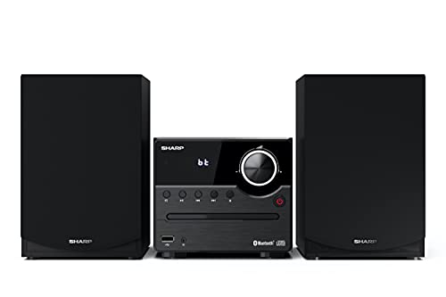 Sharp XL-B512(BK) Microcadena Sound System estereo con radio FM, Bluetooth v5.0, CD-MP3, reproducción USB, altavoces de madera y 45W color negro