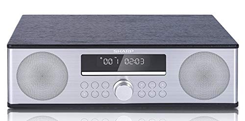 Sharp XL-B715(BK) All In One Sound System con Radio Dab, Dab+, Fm, Bluetooth 4.2, Cd-Mp3, Reproducción Usb. Carcasa de Madera y Frontal de Acero Inoxidable Cepillado. 90W de Potencia, Color Negro