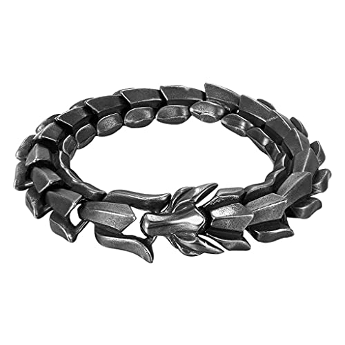 Sharplace Biker Dragon Scale Brazalete Punk Rock Vintage Metal Envejecido Titanio Acero Eslabón de Forma de Dragón Brazalete para Hombres Niños - Negro 9.05 Pulgadas