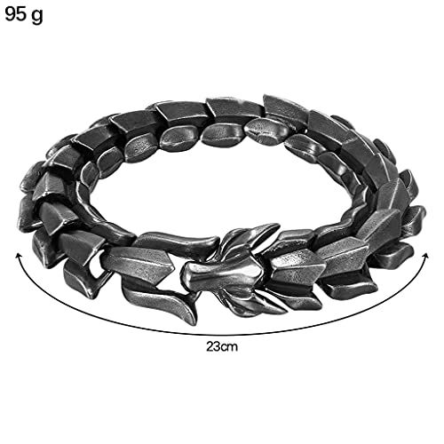 Sharplace Biker Dragon Scale Brazalete Punk Rock Vintage Metal Envejecido Titanio Acero Eslabón de Forma de Dragón Brazalete para Hombres Niños - Negro 9.05 Pulgadas