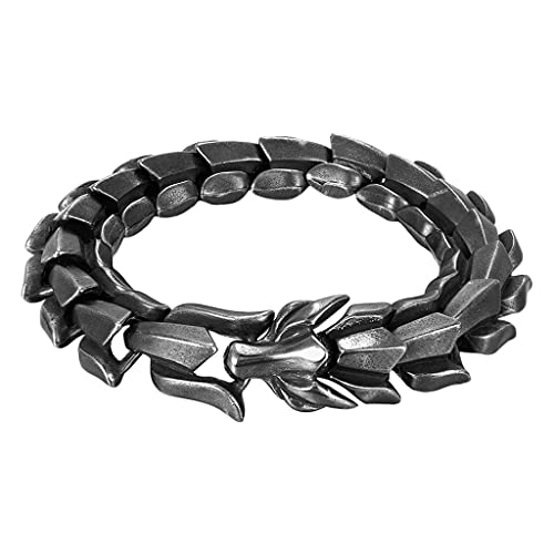 Sharplace Biker Dragon Scale Brazalete Punk Rock Vintage Metal Envejecido Titanio Acero Eslabón de Forma de Dragón Brazalete para Hombres Niños - Negro 9.05 Pulgadas