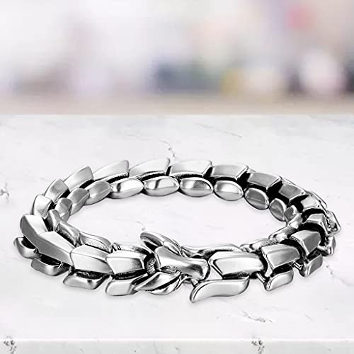 Sharplace Biker Dragon Scale Brazalete Punk Rock Vintage Metal Envejecido Titanio Acero Eslabón de Forma de Dragón Brazalete para Hombres Niños - Plata 8.26 Pulgadas