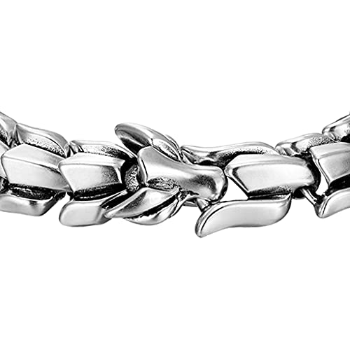 Sharplace Biker Dragon Scale Brazalete Punk Rock Vintage Metal Envejecido Titanio Acero Eslabón de Forma de Dragón Brazalete para Hombres Niños - Plata 9.05 Pulgadas