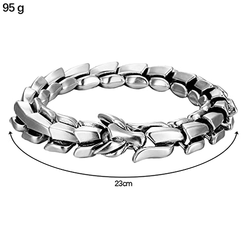 Sharplace Biker Dragon Scale Brazalete Punk Rock Vintage Metal Envejecido Titanio Acero Eslabón de Forma de Dragón Brazalete para Hombres Niños - Plata 9.05 Pulgadas