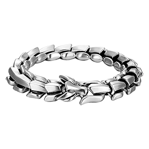 Sharplace Biker Dragon Scale Brazalete Punk Rock Vintage Metal Envejecido Titanio Acero Eslabón de Forma de Dragón Brazalete para Hombres Niños - Plata 9.05 Pulgadas