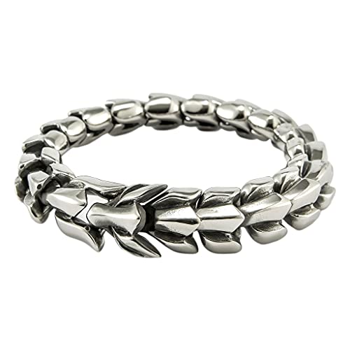 Sharplace Biker Dragon Scale Brazalete Punk Rock Vintage Metal Envejecido Titanio Acero Eslabón de Forma de Dragón Brazalete para Hombres Niños - Retro 9.05 Pulgadas