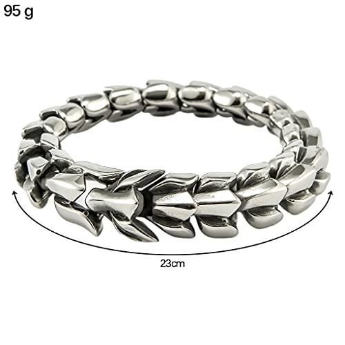 Sharplace Biker Dragon Scale Brazalete Punk Rock Vintage Metal Envejecido Titanio Acero Eslabón de Forma de Dragón Brazalete para Hombres Niños - Retro 9.05 Pulgadas